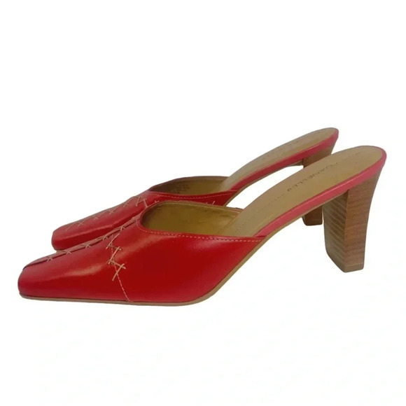 Vintage Danelle Red Leather Stitched Heels Women's Size 8.5 - Picture 3 of 9